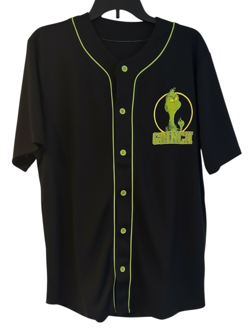 Mad Engine Men's Dr. Seuss The Grinch Classic Mesh Button-Down Baseball Jersey M